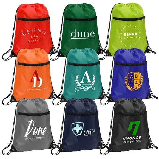 SPORTS DRAWSTRING BACKPACK WITH ZIPPER POCKET