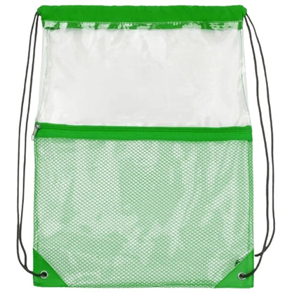 Clear PVC Drawstring Bag w/ Mesh Pocket (13.5" x 17")