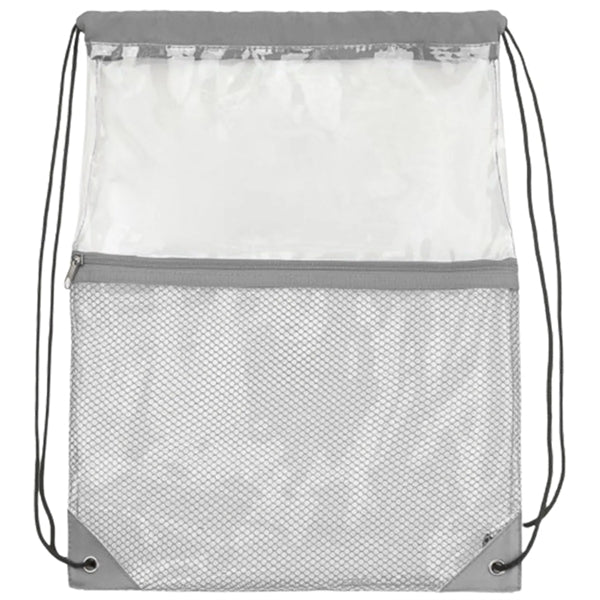 Clear PVC Drawstring Bag w/ Mesh Pocket (13.5" x 17")