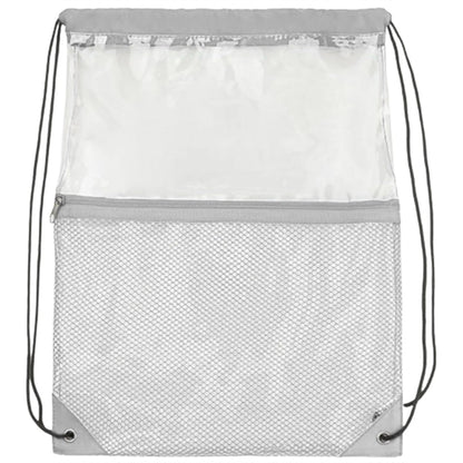Clear PVC Drawstring Bag w/ Mesh Pocket (13.5" x 17")