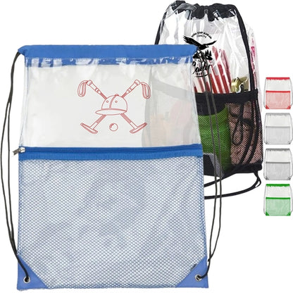 Clear PVC Drawstring Bag w/ Mesh Pocket (13.5" x 17")