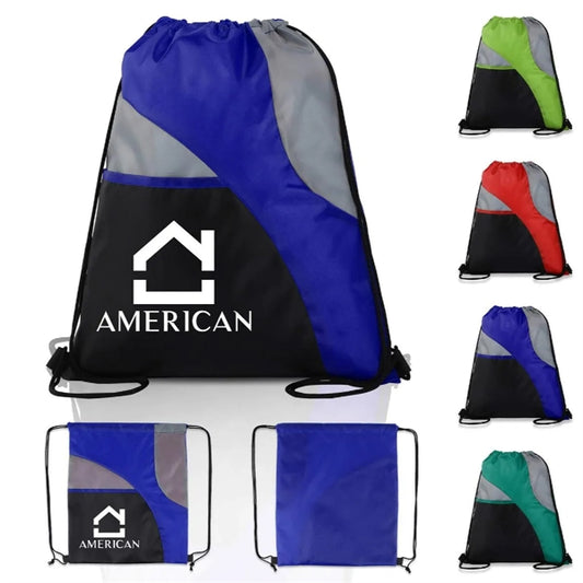 TRI-COLOR DRAWSTRING SPORT PACK BAG ( 14" x 16.5" )