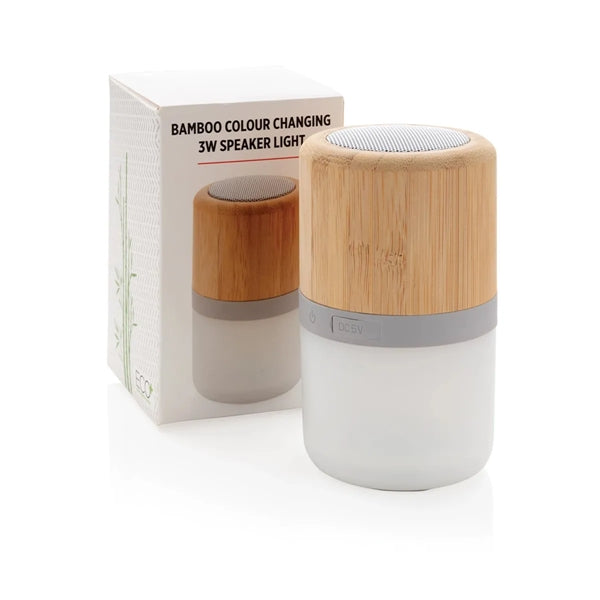 Round Bamboo Colour Changing Mini  BT Speaker