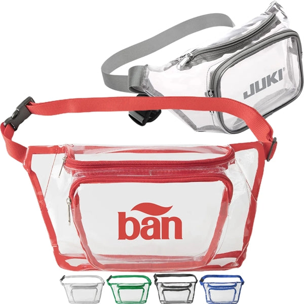 Clear Fanny Pack w/ Three Zipper Pockets (13.4"X 6" X 3.75")