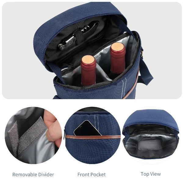 CLASSIC INSULATED DOUBLE WINE BOTTLE COOLER BAG