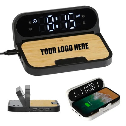 Bamboo Wireless Charging Pad With Digital Clock