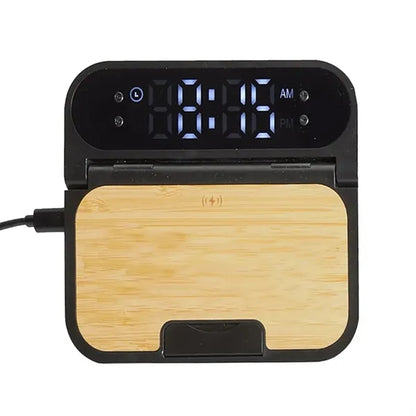 Bamboo Wireless Charging Pad With Digital Clock