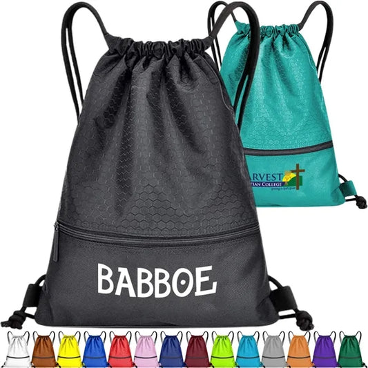 Football Shape Fabric Large Drawstring W/ Zipper (15"x18")