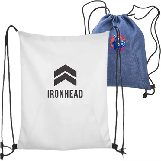 Jersey Drawstring Bag Front Pocket Sports Backpack 17"x13.5"