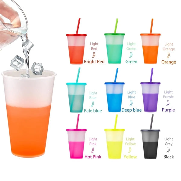 16oz Vibrant Color Changing Cup With Straw And Lid