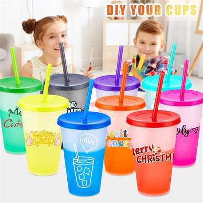 16oz Vibrant Color Changing Cup With Straw And Lid