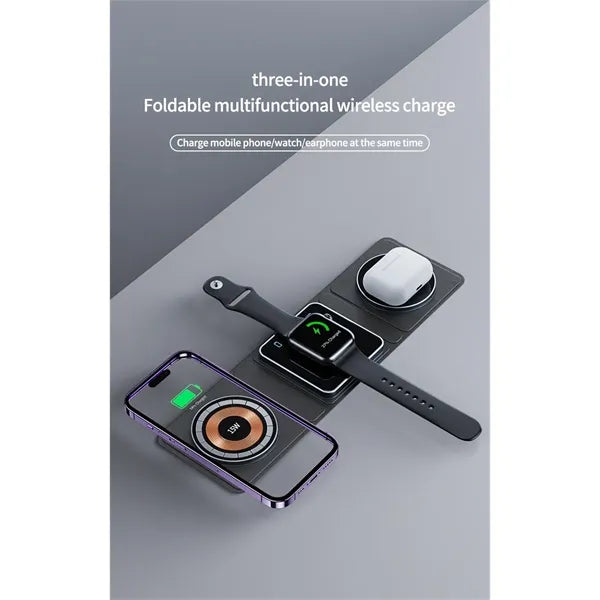 3 in 1 Foldable Magnetic Wireless Charger Station  Pad