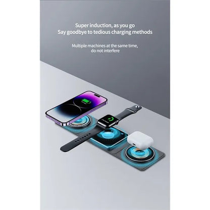 3 in 1 Foldable Magnetic Wireless Charger Station  Pad
