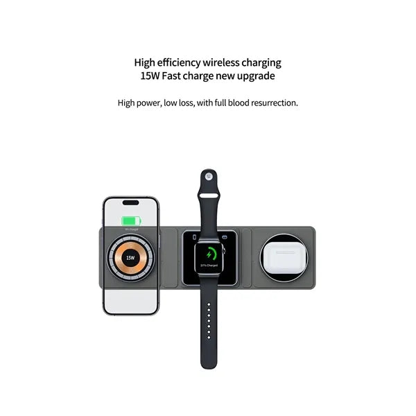 3 in 1 Foldable Magnetic Wireless Charger Station  Pad