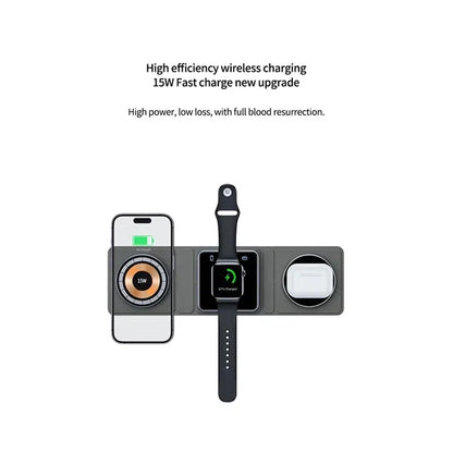 3 in 1 Foldable Magnetic Wireless Charger Station  Pad