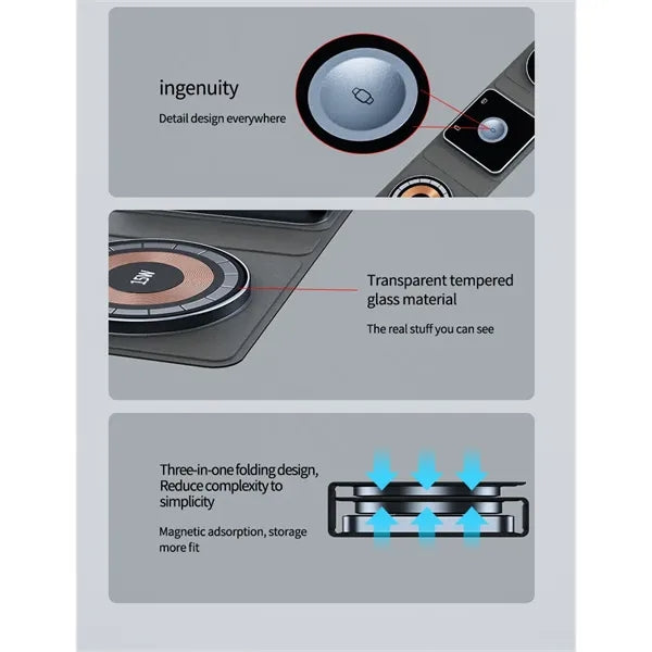 3 in 1 Foldable Magnetic Wireless Charger Station  Pad