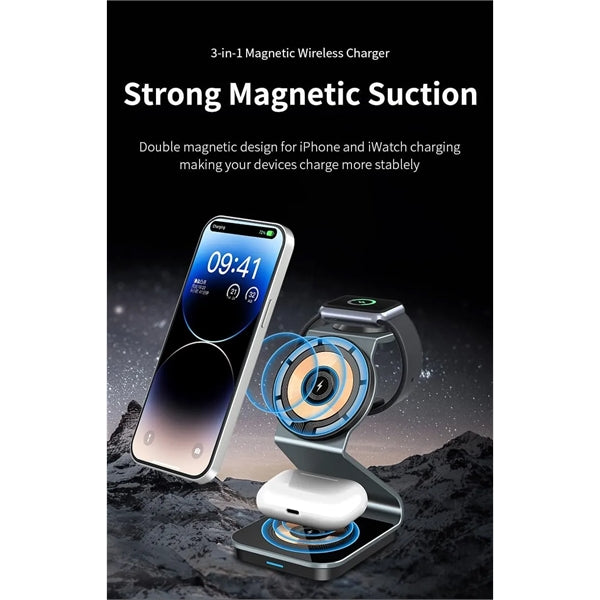 3 in 1 Aluminum Alloy Magnetic Wireless Charger Station