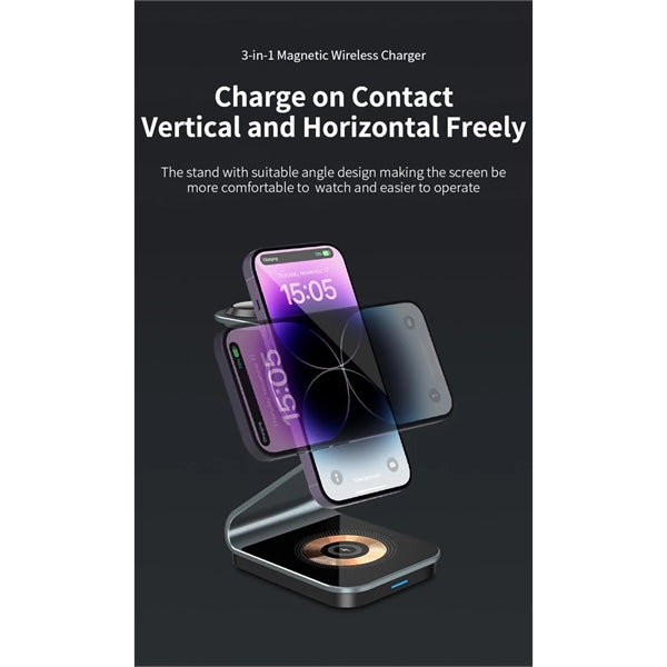 3 in 1 Aluminum Alloy Magnetic Wireless Charger Station