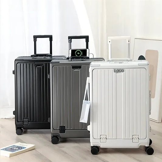 Carry On Luggage PC Suitcase Front Open USB TSA Locks 20in