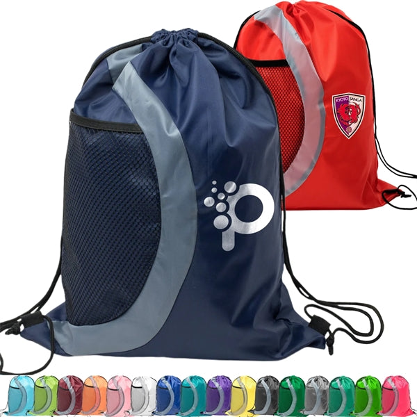 Heavy Duty Drawstring Cinch Backpack Side Mesh Pocket 15"x18