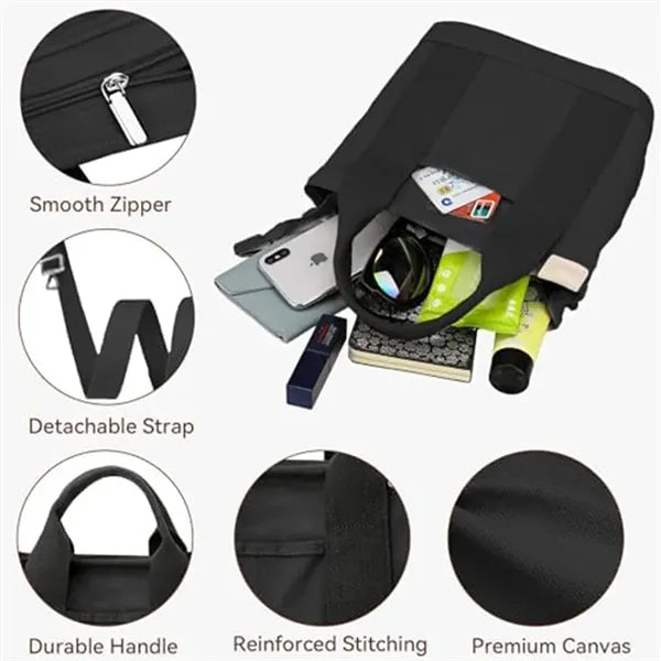 Canvas Tote Bag Women Zipper Crossbody Shoulder Satchel