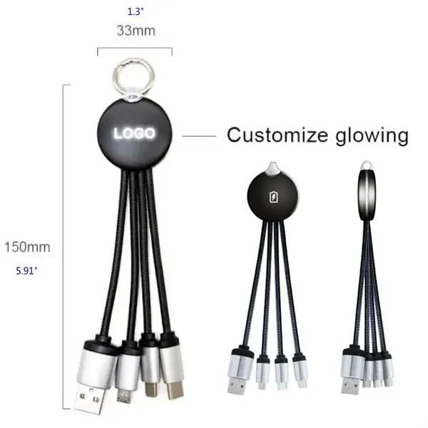 Custom Metallic Logo Light Up Cable With Type C USB