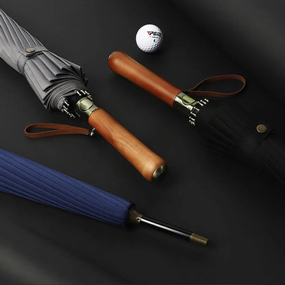 Auto Open Luxurious Vintage Wooden Handle Golf Umbrella