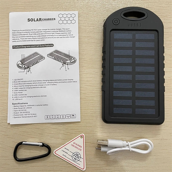 Custom Outdoor Portable Mini Solar Power Bank With Carabiner
