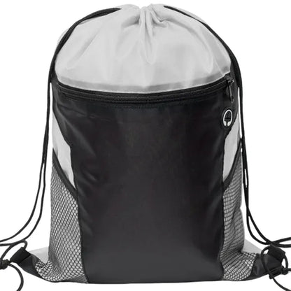 Front Zipper Drawstring Backpack w/ Side Mesh Pocket 14"x18"
