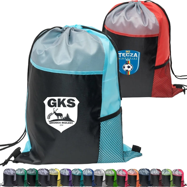 Tri Color Mesh Bottle Holder Drawstring Backpack (13"x17")