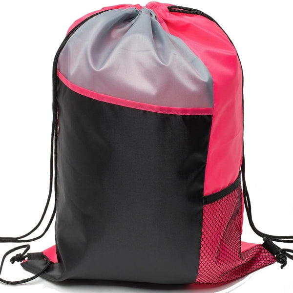 Tri Color Mesh Bottle Holder Drawstring Backpack (13"x17")