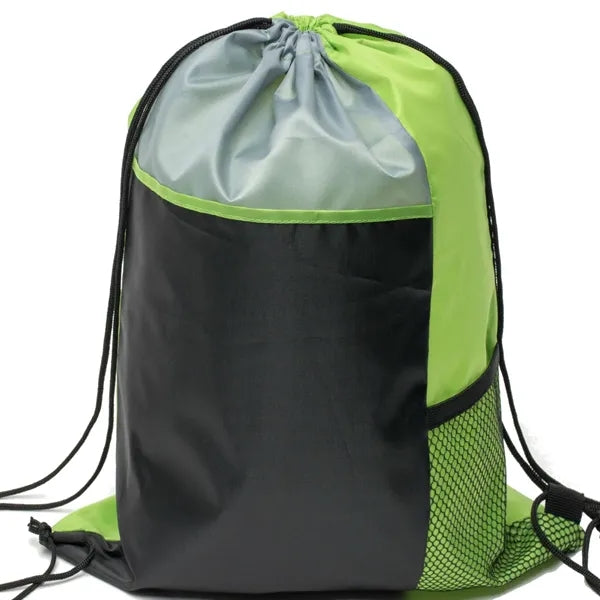 Tri Color Mesh Bottle Holder Drawstring Backpack (13"x17")