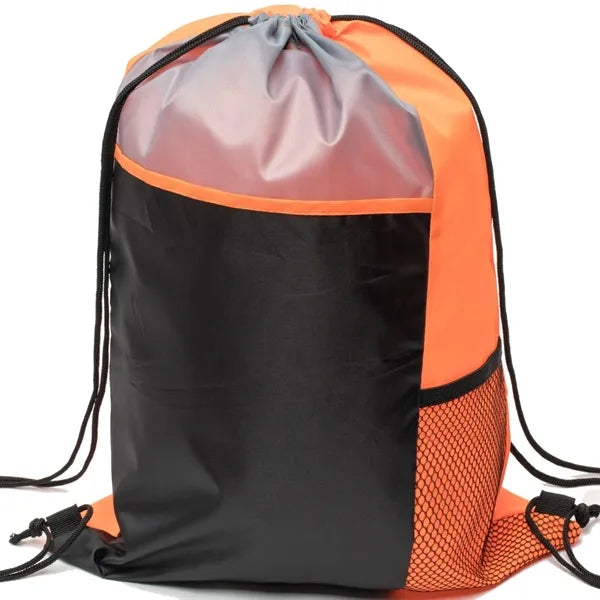 Tri Color Mesh Bottle Holder Drawstring Backpack (13"x17")