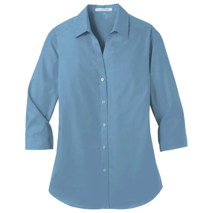 Port Authority Ladies 3/4-Sleeve Carefree Poplin Shirt.