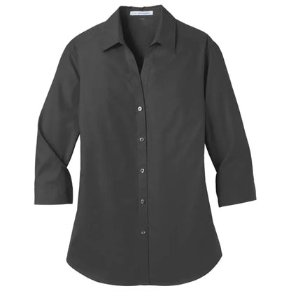 Port Authority Ladies 3/4-Sleeve Carefree Poplin Shirt.