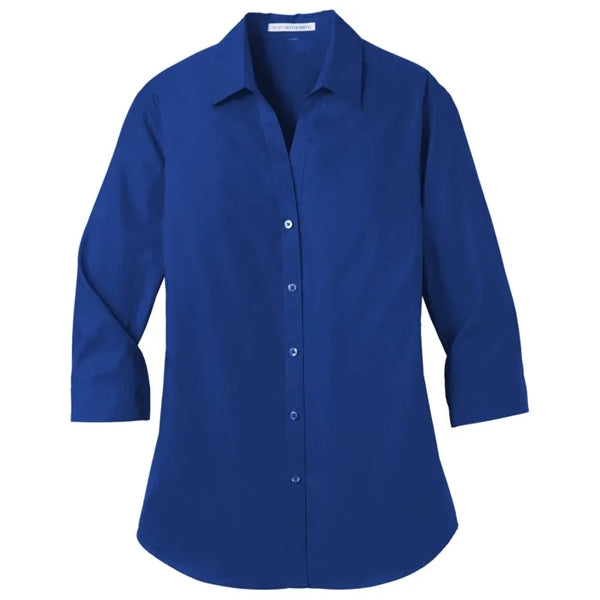 Port Authority Ladies 3/4-Sleeve Carefree Poplin Shirt.