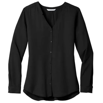 Port Authority Ladies Long Sleeve Button-Front Blouse.
