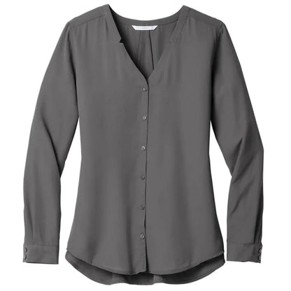 Port Authority Ladies Long Sleeve Button-Front Blouse.