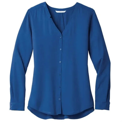 Port Authority Ladies Long Sleeve Button-Front Blouse.