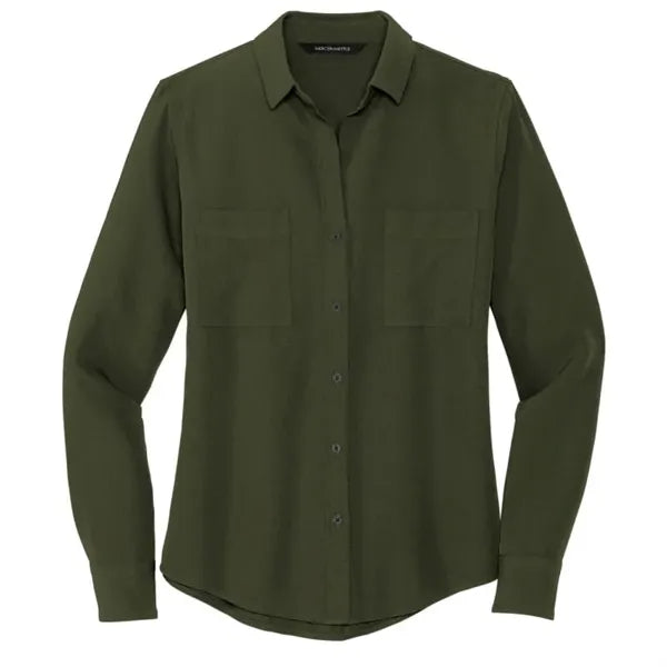 MERCER+METTLE Women's Stretch Crepe Long Sleeve Camp