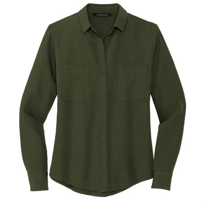 MERCER+METTLE Women's Stretch Crepe Long Sleeve Camp