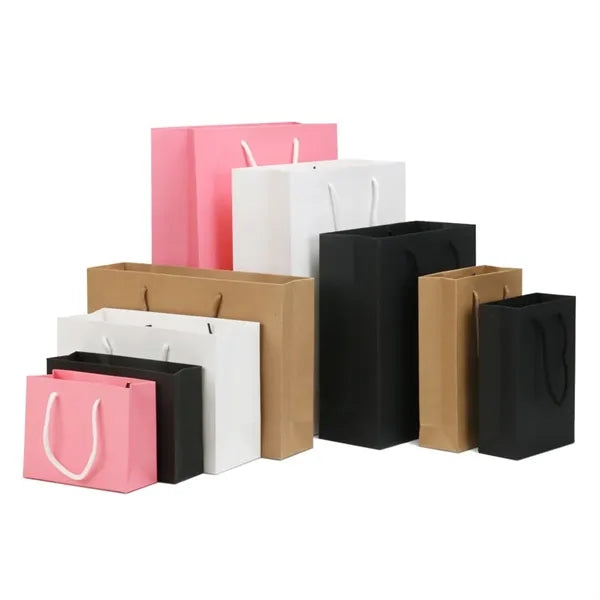 Pink Kraft Paper Shopping Bags with Handles