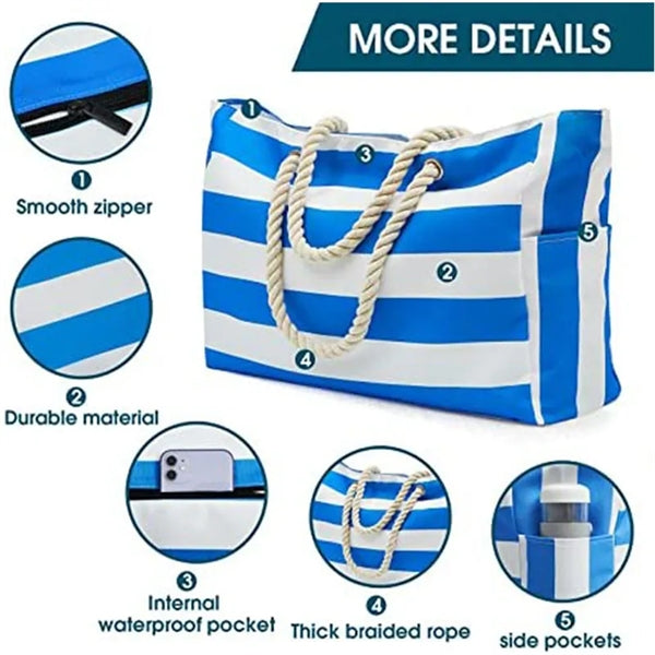 Women Canvas Tote Bag Stripe Shoulder Beach Handbags