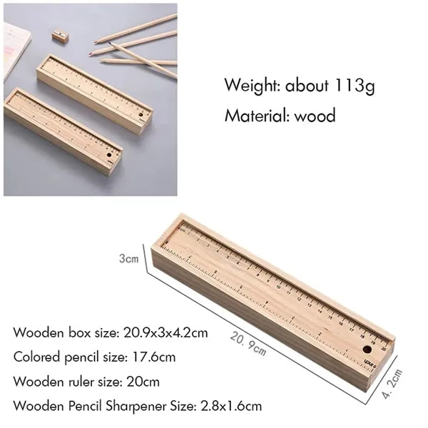 Color Pencils With Wood Box and Ruler