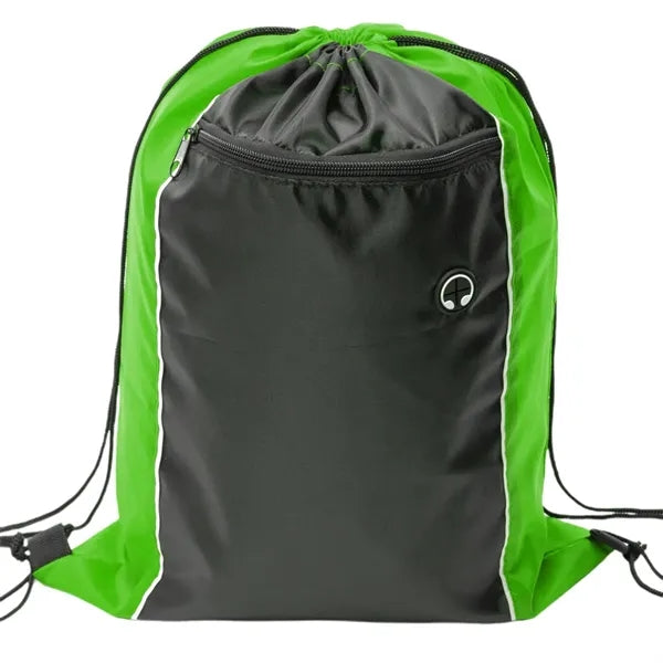 Tri-Color Drawstring Backpack w Earphone Slot & Front Pocket