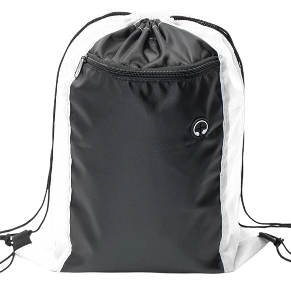 Tri-Color Drawstring Backpack w Earphone Slot & Front Pocket