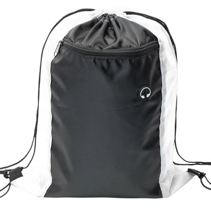 Tri-Color Drawstring Backpack w Earphone Slot & Front Pocket
