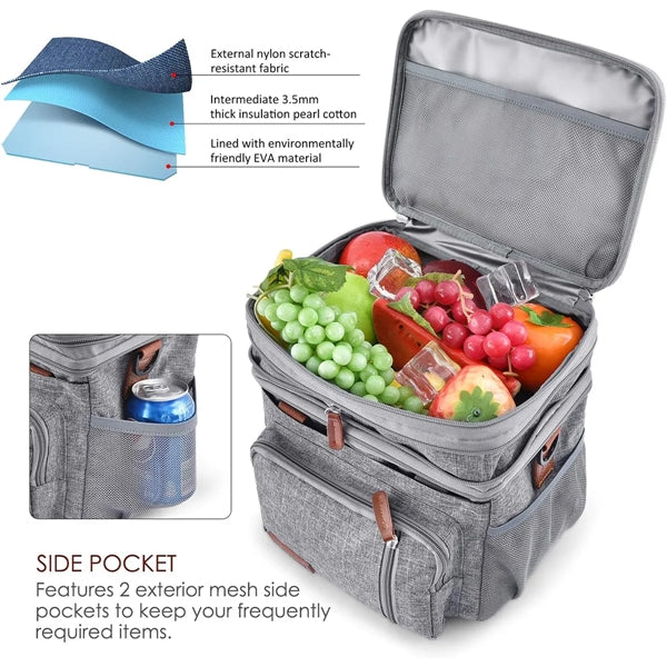 Double Deck Insulated Soft Large Adult Lunch Cooler Bag