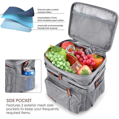 Double Deck Insulated Soft Large Adult Lunch Cooler Bag