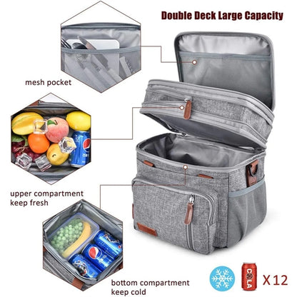 Double Deck Insulated Soft Large Adult Lunch Cooler Bag